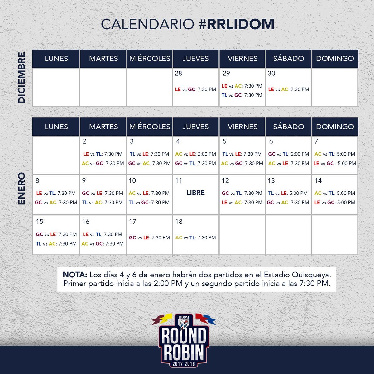 Mira el nuevo calendario del Round Robin Ensegundos.do